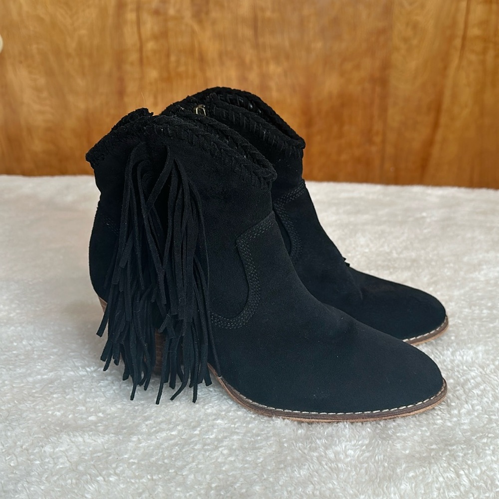 Black fringe western booties
